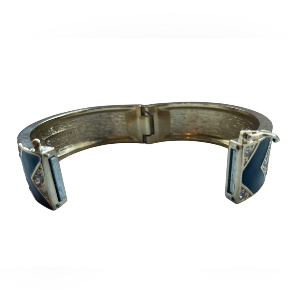 ANN TAYLOR Art Deco Gold-Tone Chevron Statement Cuff Hinge Bangle Bracelet - Picture 10 of 13